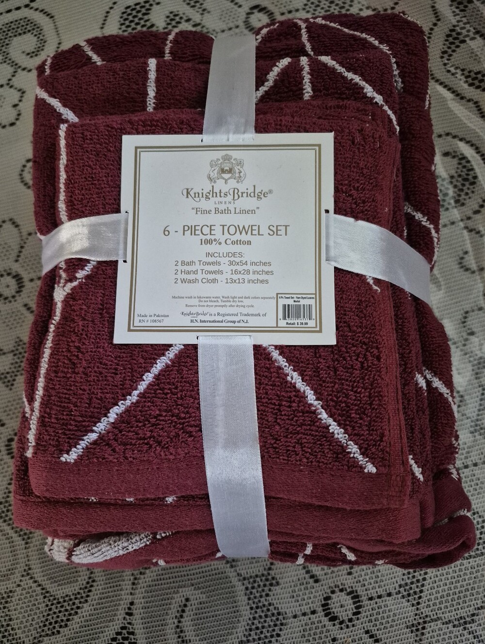 KnightsBridge Burgundy Cotton 6-Piece Towel Set